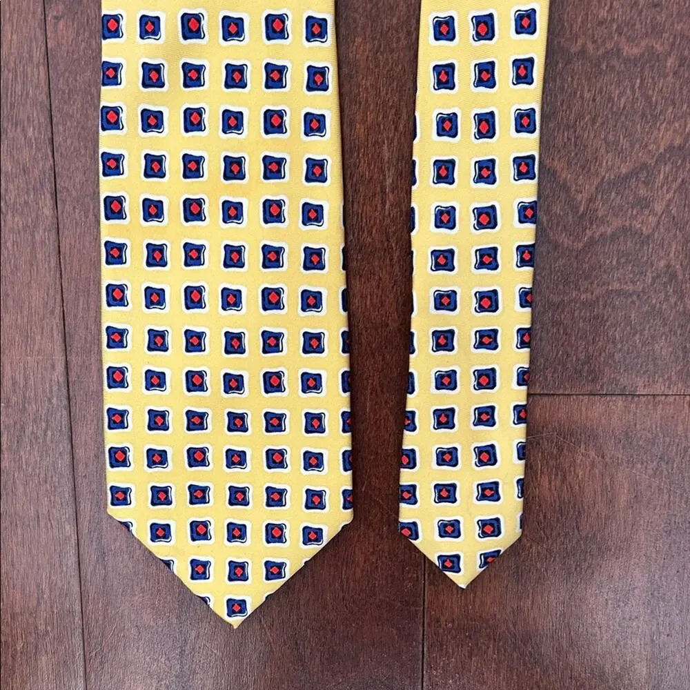 Lauren, Ralph Lauren Geometric Yellow Red White and Blue Tie, 100% Silk